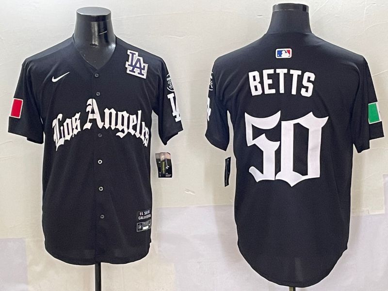 Men Los Angeles Dodgers #50 Betts Black Five generations Joint Name 2025 Nike MLB Jersey style 10